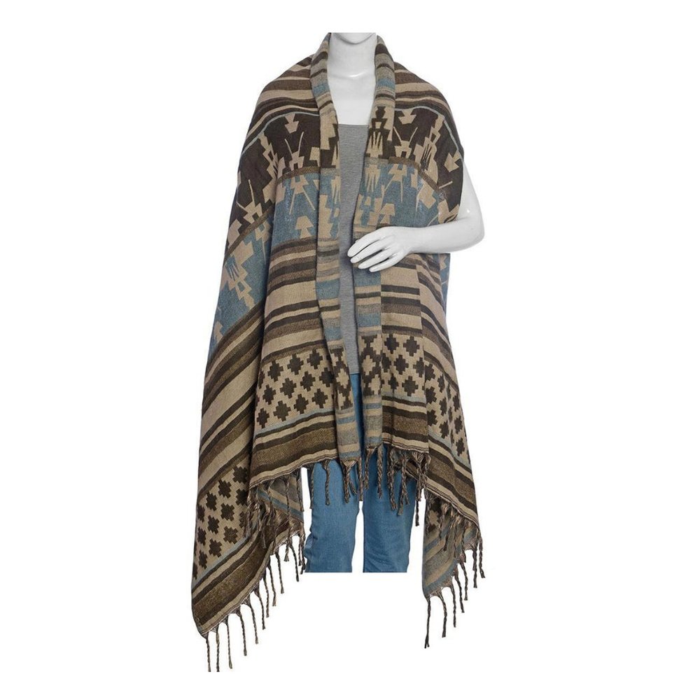 🌹Brown and Tan Acrylic Tribal Collar Drape Kimono